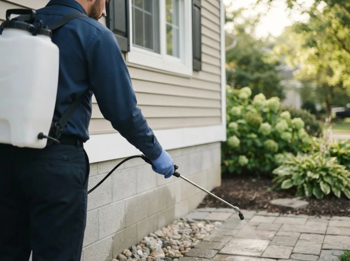 Pest control technician inspecting a home in Meade, KS